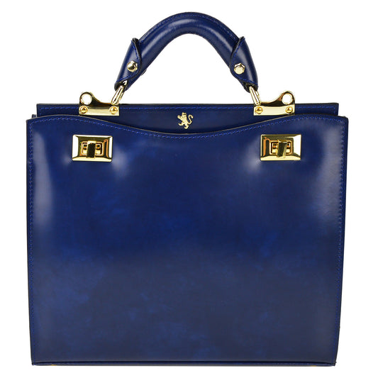 Pratesi Anna Maria Luisa de' Medici ミディアム レディ バッグ (イタリア製本革) - Brunelleschi Leather Blue